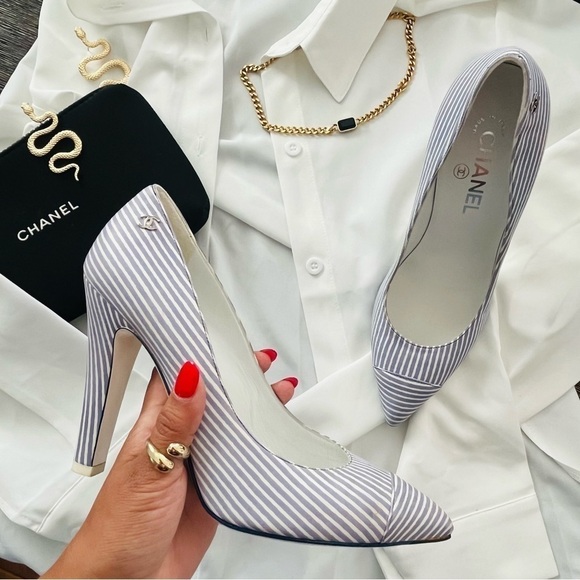 Chanel coastal nautical stripe pointy heels size 38.5 - Picture 4 of 14